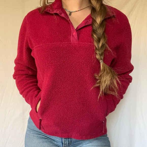 Cozy Red vintage LL Bean half zip jacket sweater - Picture 3 of 4